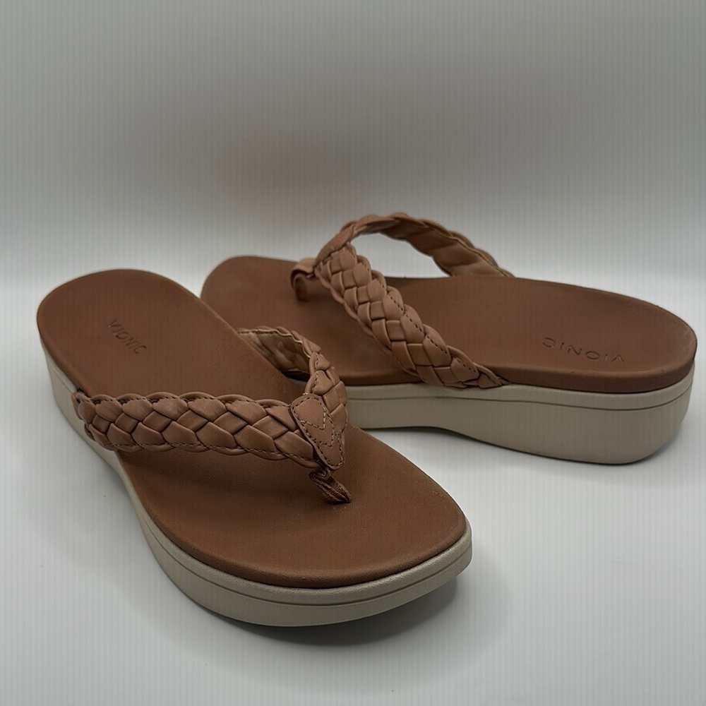 Vionic Sz 8 1/2  Kenji Tan Braided Platfirm Sandals Comfort Style - Picture 3 of 9